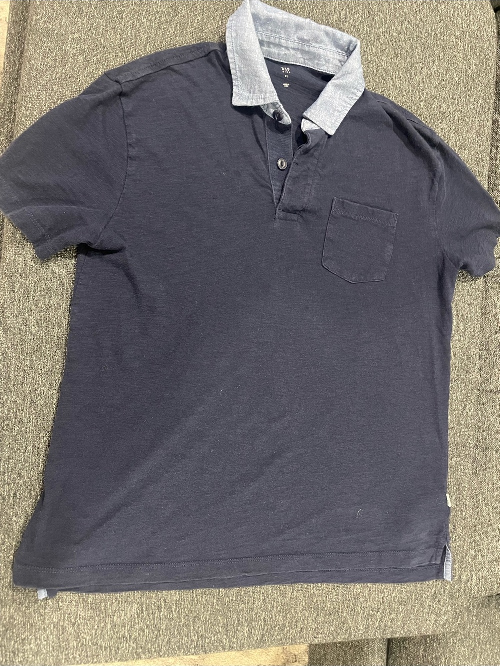 GAP Kids Navy Cotton Polo Shirt with Contrast Chambray Collar XL